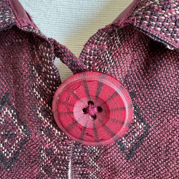 Boho Southwestern Sleeveless Cardigan Fringe Vest John Mark Burgundy large - Picture 9 of 12